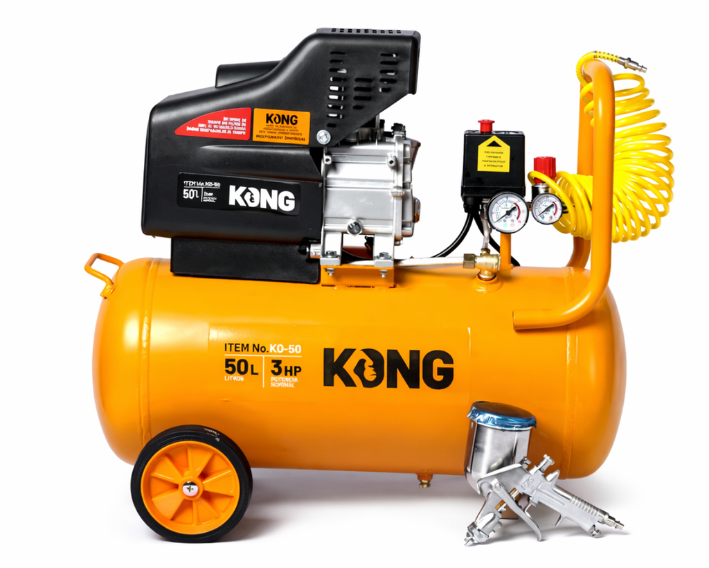 COMPRESOR DE AIRE 50L CON PISTOLA Y MANGUERA KONG