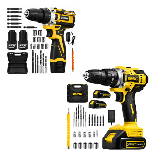 [KO-D4+SL-12V-01] TALADRO ATORNILLADOR 12V + TALADRO ROTOMARTILLO 1/2" 20 V CON ACCESORIOS